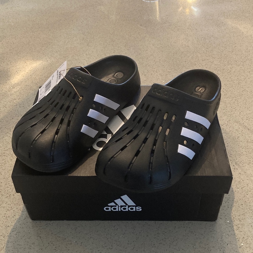 Adidas Mens Black and White Adilette Clog